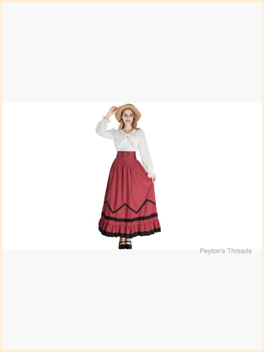 Victorian Renaissance Costume 2-Piece Velvet & Cotton A-Line Maxi Skirt - Picture 7 of 7